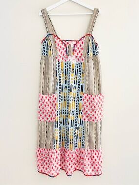 NWOT LUX Patchwork Design Flat Strap Cotton Midi Lightweight Sundress Size US 10